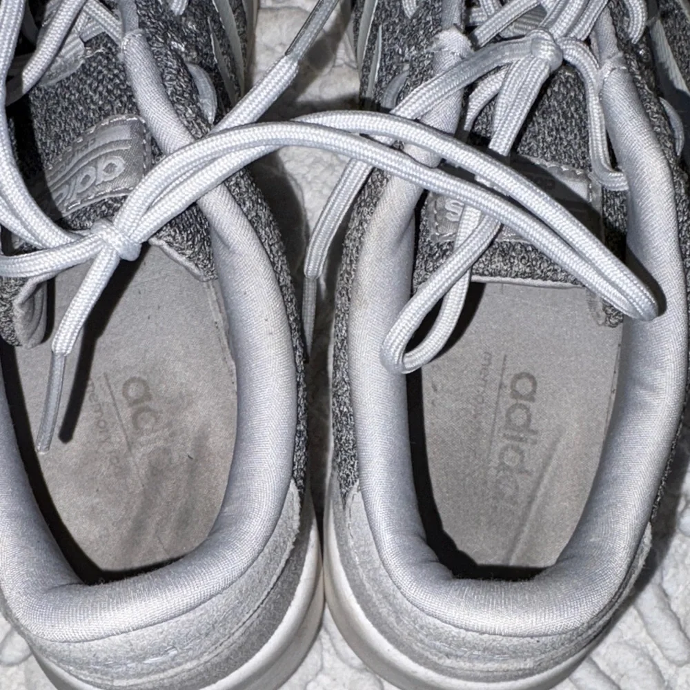 adidas Gray Knit Sneakers with White Three-Stripes - Picture 6 of 8